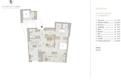 Grundriss Penthouse Chalet 304 -> für 2 + 2 Personen