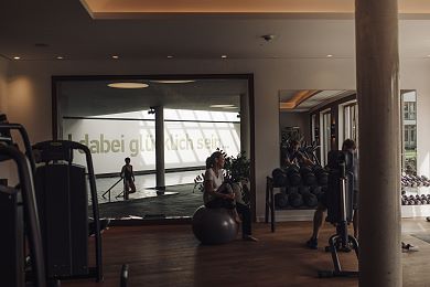 Modern fitness area with a view of the mountains